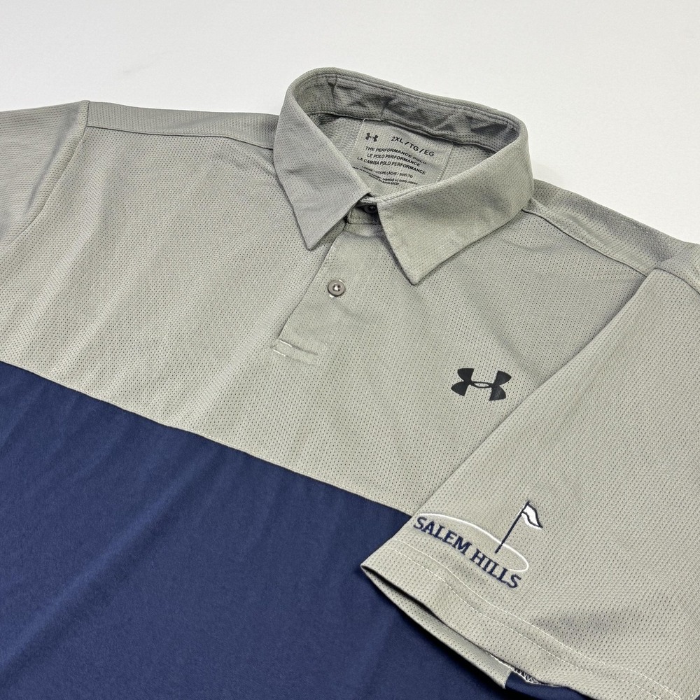 Under Armour Performance Polo Shirtโ Mens 2XL Blue Colorblock Mesh Golf